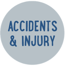 A circle icon that reads Accidents & Injury in blue text.