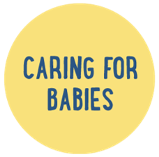 A circle icon that reads Caring for Babies in blue text.