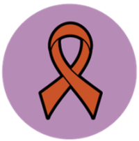 The circle icon for HIV & AIDS - an illustration red ribbon on a purple background.