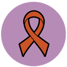 The circle icon for HIV & AIDS - an illustration red ribbon on a purple background.