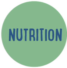 The word Nutrition in blue on a green background.