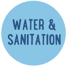 The words Water & Sanitation in dark blue on a light blue background.