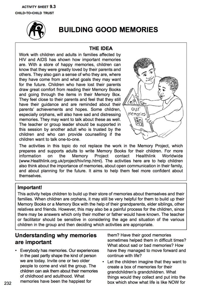 Building Good Memories Activity Sheet Cover