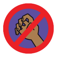 Anti-bullying logo - a hand behind a red 'no circle'.