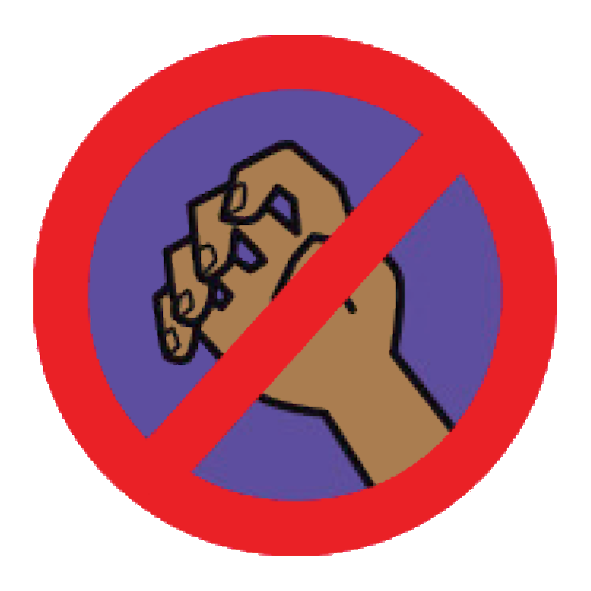 Anti-bullying logo - a hand behind a red 'no circle'.